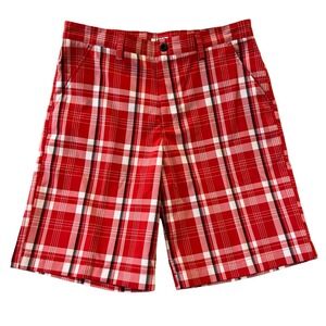 Izod PerformX Golf Shorts Size 34 Red White Plaid Flat Front‎ Outdoor Athletic